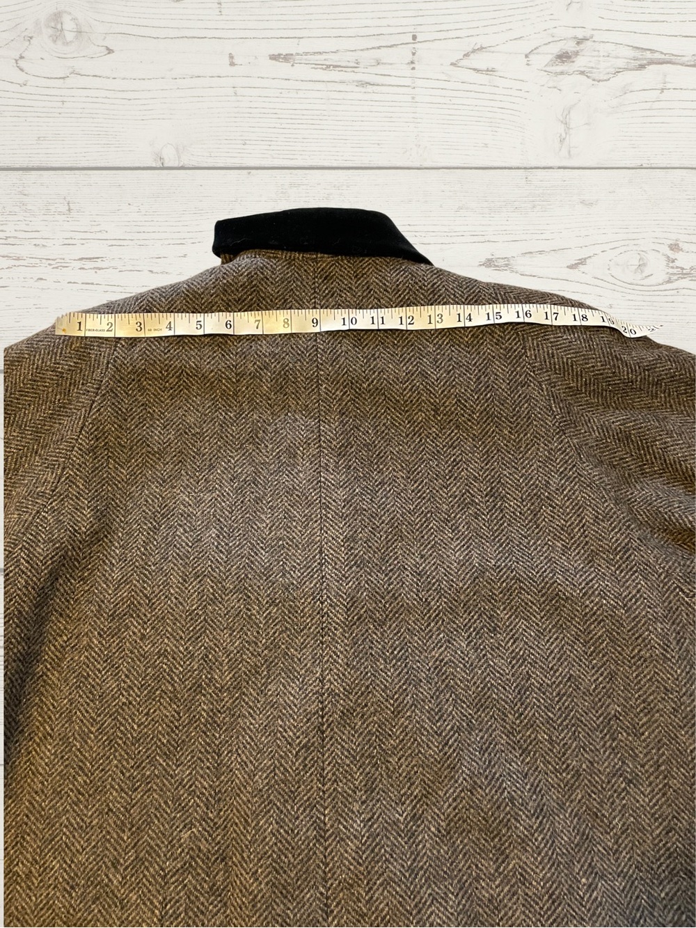 JONES NEW YORK Vintage Wool Tweed Velvet Collar Coat Women's L XL Herringbone 80 - Picture 13 of 16